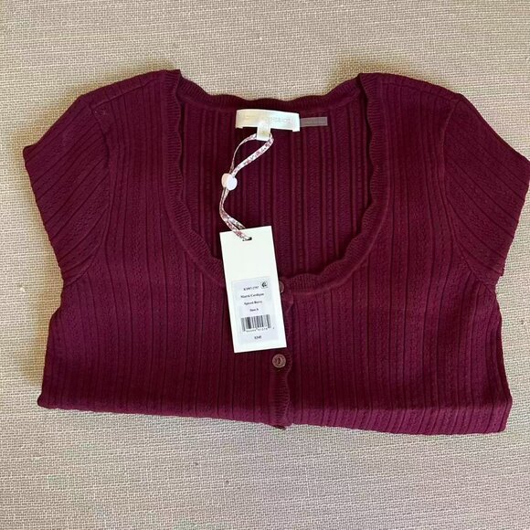 NWT LoveShackFancy Martti Stretch Pointelle Cardigan Small Top Spiced Berry Wine - Picture 5 of 10